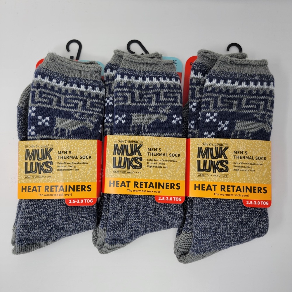New! Muk Luks Men's Thermal Socks 3 Pair Size 10-13 Heat Retainers ~ 2.5-3.0 TOG